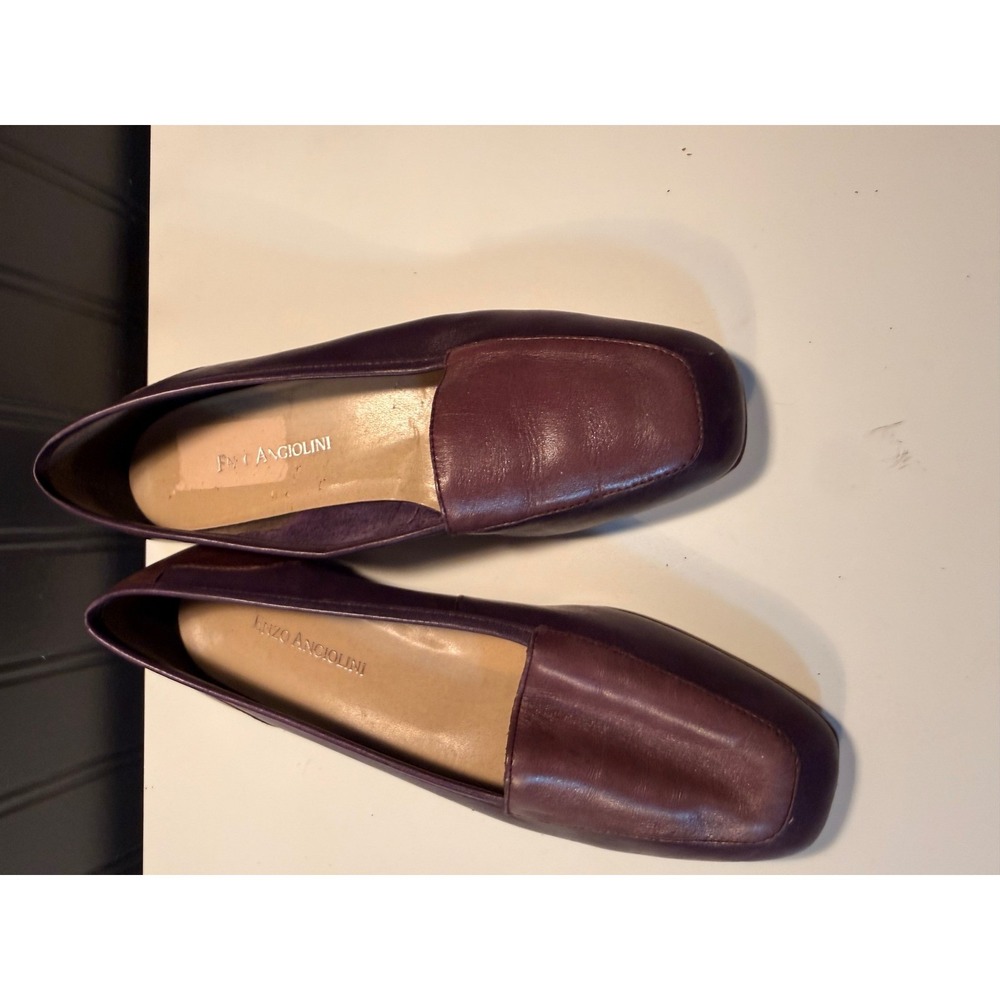 Enzo Angiolini Purple Brown Leather Loafers Square Toe Flats Womens 6M